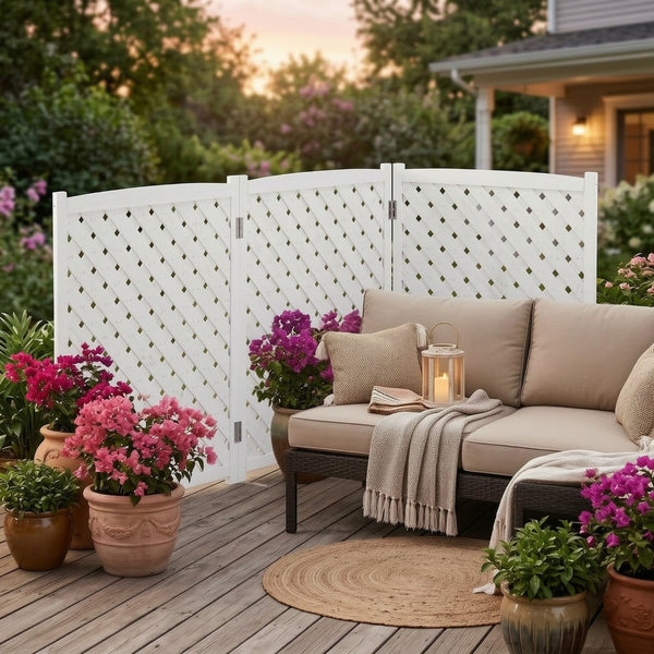 English Elm 3-panel Outdoor Wood Slatted Privacy Screen Enclosure for Patio Equipment Areas White W2640P389245