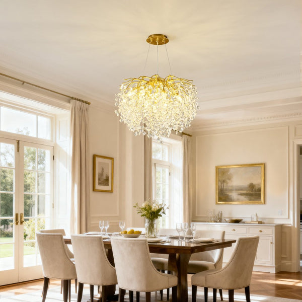 English Elm Modern Crystal Branch Chandelier Gold Aluminum Adjustable Arms Dining Room Glam W5008P391090
