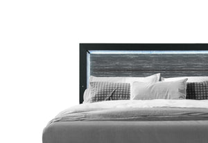 English Elm CARLOS Modern Full Bed with Upholstered Headboard, Solid Wood+MDF Frame, Glam LED Accent Lighting Black 65.6 L x 33.35 W x 4.73 H B201P226269