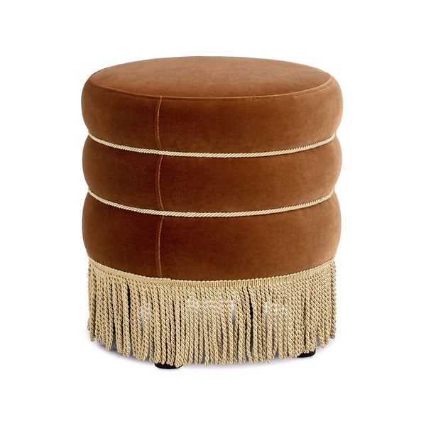 English Elm Jennifer Taylor Home - Edward 17.5" Round Upholstered Ottoman with Bullion Fringe — Vintage Luxe Seat, Footrest & Accent Piece Burnt Orange B2719P320842