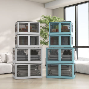 English Elm HOMCOM Collapsible 3-Unit Stackable Storage Bins with Lids & Wheels, 18 gal, Five-Sided Access, Blue W2225P173962
