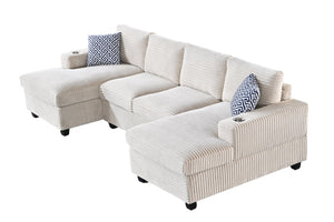 English Elm Multifunctional Corduroy Modular Sectional with Dual Chaise Cup Holders Living Room Beige B2730S00073