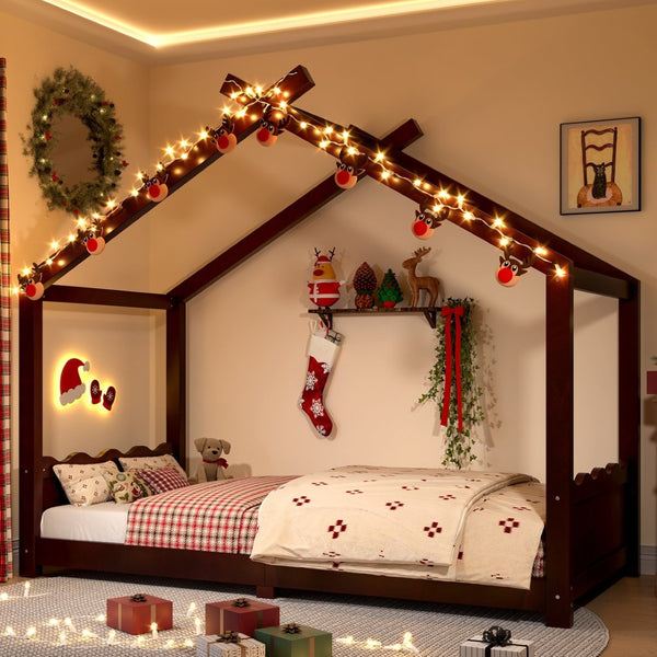 English Elm Twin House Frame Floor Bed Solid Pine Kids Room Montessori Low Profile Play Nook Espresso W1580P387837