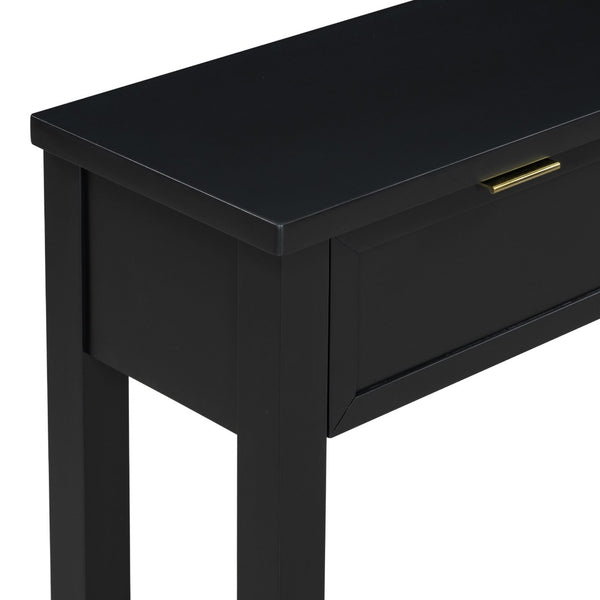 English Elm U_style Contemporary Console Table with 4 Drawers Pine Legs Open Shelf Foyer N711P218638B