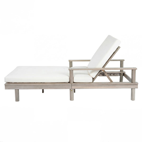 English Elm Trexm Acacia Wood Outdoor Chaise Lounge Set Reclining Patio Sunbed with Cushions Beige,Gray TM000034AAE