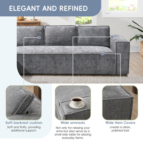 English Elm 129.5" Minimalist Modular Sectional Sofa – Wrinkle-Resistant Chenille, No-Assembly L-Shape Comfort and Flexibility Gray N723S9685E