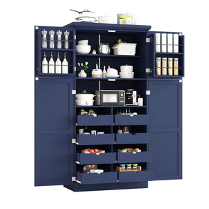 English Elm [assembly Included] Topmax Shaker Pantry Cabinet Tall Mdf Kitchen Storage with Pull-out Trays Blue SP000099AAC