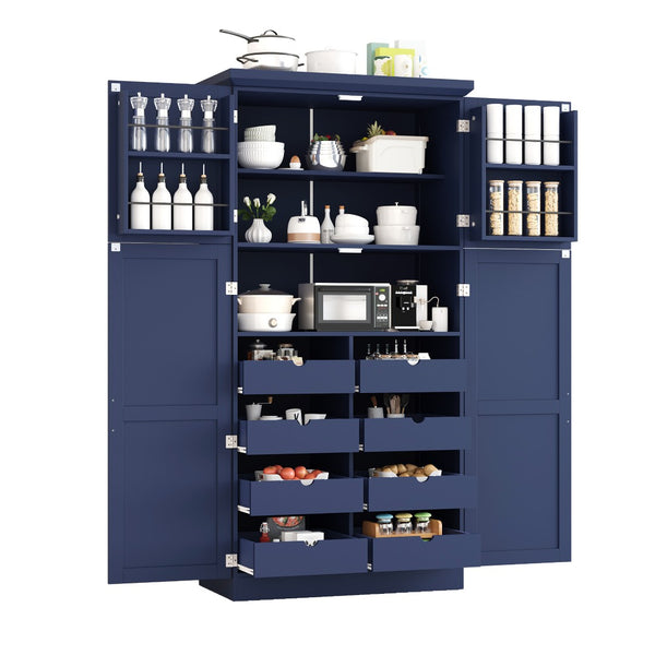 English Elm [assembly Included] Topmax Shaker Pantry Cabinet Tall Mdf Kitchen Storage with Pull-out Trays Blue SP000099AAC