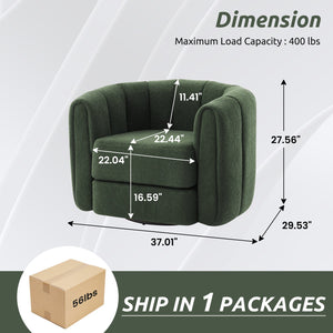 English Elm Swivel Teddy Fabric Barrel Chair with 360° Rotation, Solid Wood Base, Plush High-Density Comfort Green+Dark Green W2606P221608