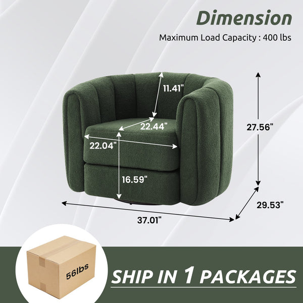 English Elm Swivel Teddy Fabric Barrel Chair with 360° Rotation, Solid Wood Base, Plush High-Density Comfort Green+Dark Green W2606P221608