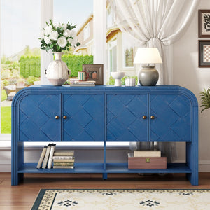 English Elm U_Style woven wood slat console table with solid veneer top, durable MDF frame, 220lb capacity, elegant entryway centerpiece Navy Blue N711P269058V