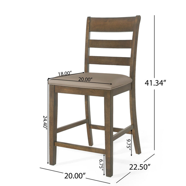 English Elm Christopher Knight Home® - Farmhouse Upholstered Wood Counter Stools Set of 2 — Rustic Ladderback PU Seats, Rubberwood Frame, Cozy Comfort Brown 69005.00ABRN