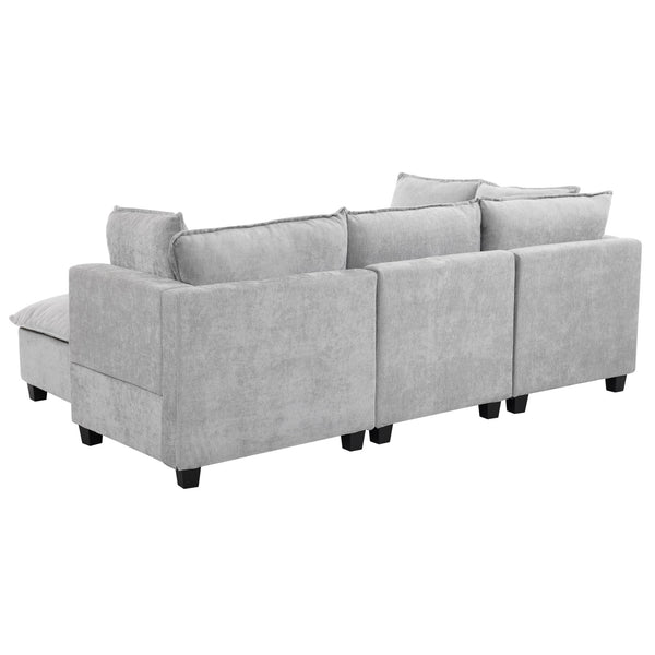 English Elm 90" U-shaped Sectional Sofa Modular Couch with Movable Ottoman, Hidden Charging Coffee Table, Durable Comfort Grey N719S001780E