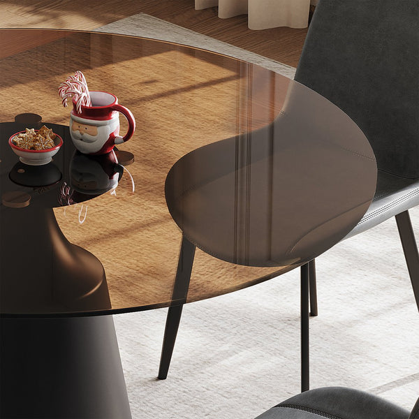 English Elm 35 35 Inch Round Dining Table Mid-Century Modern Black Tempered Glass Pedestal for Cozy Spaces W2700S00078