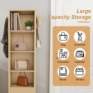 English Elm 360° Rotating Tower Cabinet with Full Length Mirror Open Shelving and Jewelry Storage Walnut W509P456173