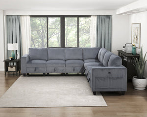 English Elm 7-Piece Modular Sectional with Hidden Storage, Side Pockets and USB Charging in Corduroy Upholstery Dark Gray 26 L x 29 W x 15.75 H B011S01080