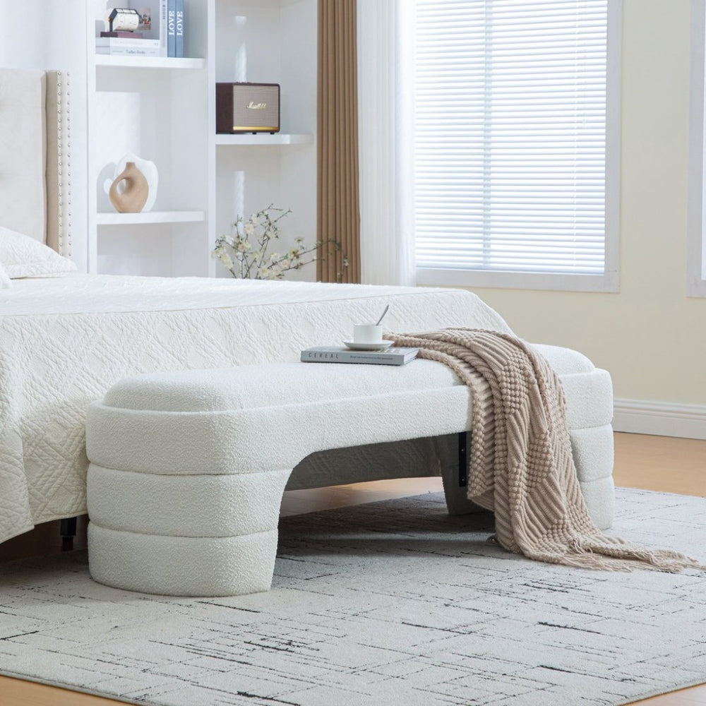 English Elm 64.96"wide Boucle Upholstered Armless Bench Textural Seat for Bedroom Entryway White W3189P445987