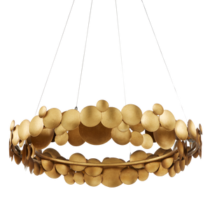 Lavengro Stunning Gold Leaf Chandelier - Modern Wrought Iron Design with LED & Adjustable Height
