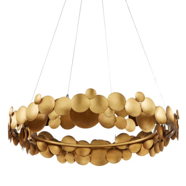 Lavengro Stunning Gold Leaf Chandelier - Modern Wrought Iron Design with LED & Adjustable Height