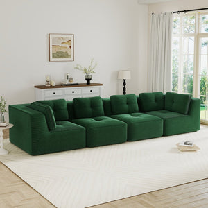 English Elm Modern Corduroy Tufted Modular Sectional with Deep Seating and Anti-slip Base Green W714S01798