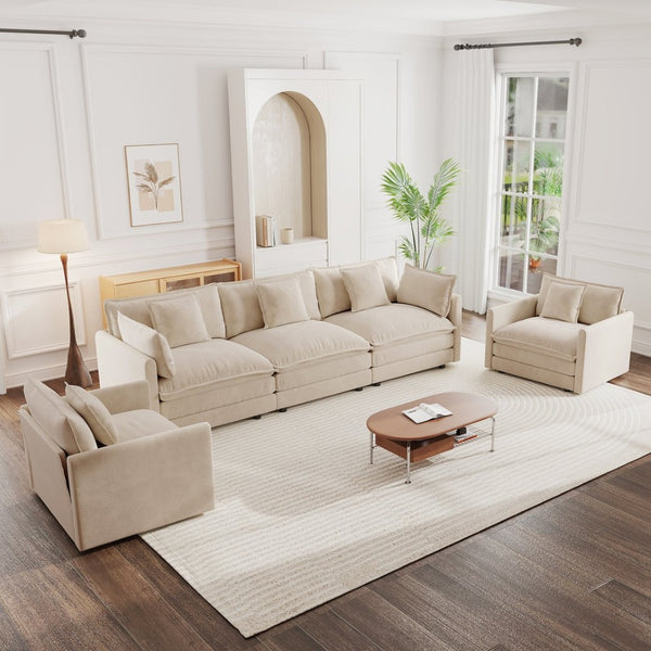 English Elm Sofa 3 Piece Living Room Set Chenille Upholstered with Rounded Arms Modern Style W714S00891