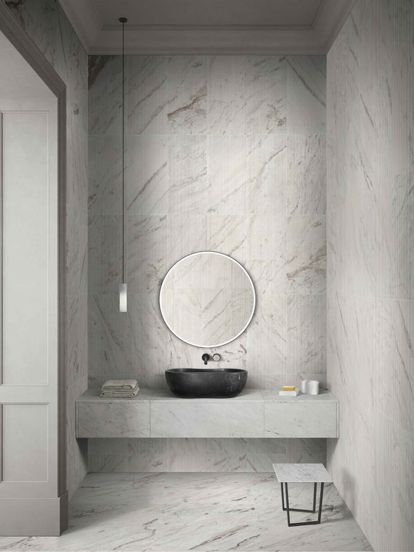 English Elm Luxury Solid Marble Vessel Sink Wavy Organic Stone Basin Matte Honed Vanity Bowl W1696P408021