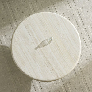English Elm 35.04''fiberglass Round Coffee Table Faux Marble Finish Low Profile Modern Living Room W2582S00200