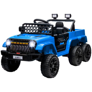 English Elm Qaba 12v Four Motor Kids Electric Ride on Truck with Trailer and Parent Remote Light Blue W2225P249886