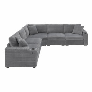 English Elm 106" Convertible L Shaped Sectional Sofa with Corduroy Upholstery, Armrest Storage, USB Charging Hub, Cup Holders, Modular Comfort for Living Room Gray N723S0187E