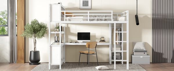 English Elm Metal Queen Size Loft Bed With L-Shaped Desk, Storage Cubes & Shelves For Kids, Teens & Adults W1580S00108