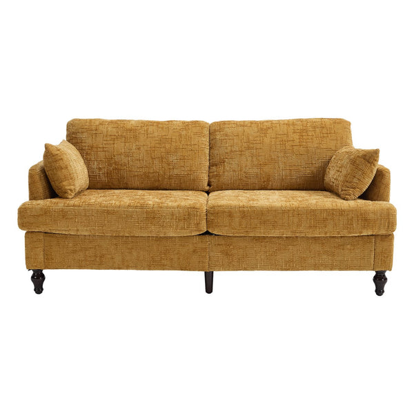 English Elm Modern chenille 2-seater sofa with LED lighting, USB charging, storage pocket, sturdy wood legs Mustard yellow W395P318542