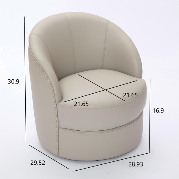 English Elm Gream Cream Top-Grain Leather Swivel Chair — 360° Smooth Spin, Riveted Mid-Century Lounge for Home Office W570P386956