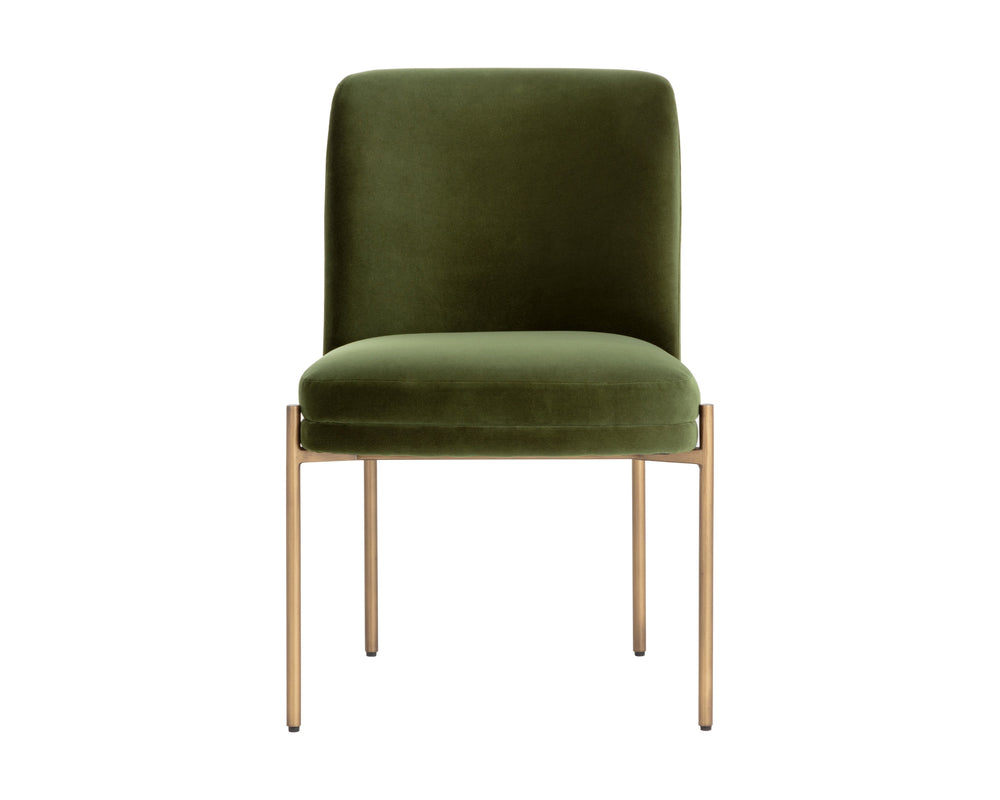 Sunpan Richie Dining Chair - Luxurious Forest Green Upholstery With Antique Brass Legs For Elegant Dining Green Fabric 111545