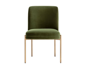 Sunpan Richie Dining Chair - Luxurious Forest Green Upholstery With Antique Brass Legs For Elegant Dining Green Fabric 111545