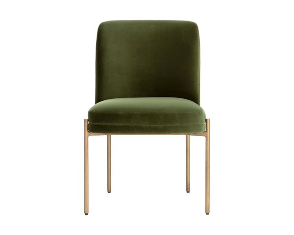 Sunpan Richie Dining Chair - Luxurious Forest Green Upholstery With Antique Brass Legs For Elegant Dining Green Fabric 111545