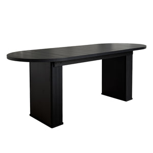 English Elm Kitchen extendable dining table with travertine-inspired melamine top, rounded edges, sturdy wooden base for family gatherings Black W1347S00016