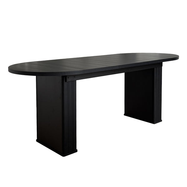 English Elm Kitchen extendable dining table with travertine-inspired melamine top, rounded edges, sturdy wooden base for family gatherings Black W1347S00016