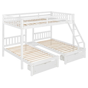English Elm Full Over Twin Triple Bunk Bed Pine Wood Frame with Storage Drawers and Guardrails LT000343AAK-1