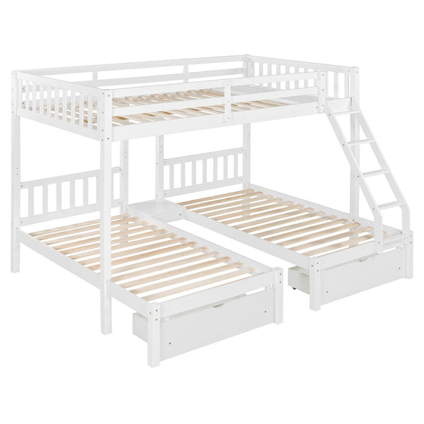 English Elm Full Over Twin Triple Bunk Bed Pine Wood Frame with Storage Drawers and Guardrails LT000343AAK-1