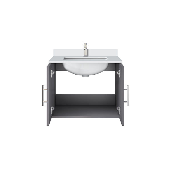 English Elm Dark Grey Bath Vanity With Cultured Marble Top & Faucet Set – Modern Storage Solution For Small Bathrooms B2731P258558