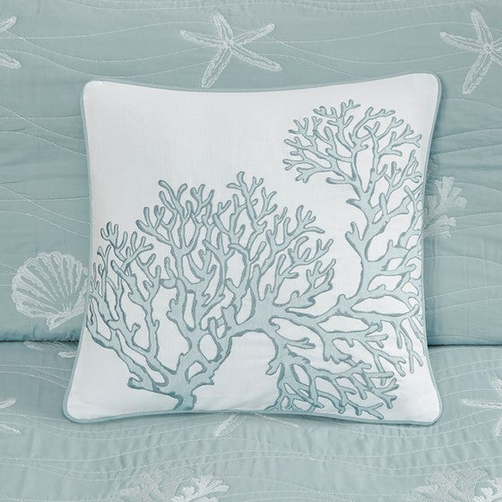 English Elm 4 Harbor House Seaside Cotton Percale Reversible Quilt Set with Embroidered Starfish and Shells, Full/Queen Aqua 20.87 L x 16.93 W x 10.24 H B03595790