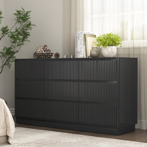 English Elm 9 Drawer Mid Century Wood Dresser Low Profile Matte Finish Bedroom Storage Cabinet Black W409S00011