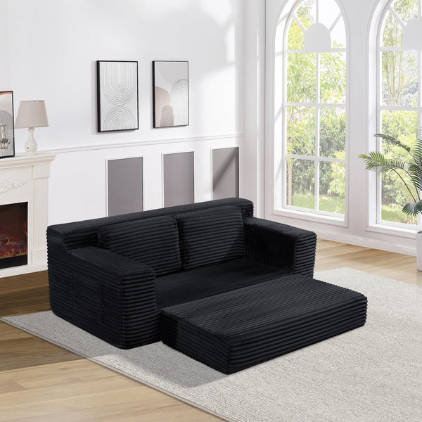 English Elm Corduroy Cloud Convertible Floor Sofa Foam Sleeper for Apartment Living Rooms Black W3739P368463