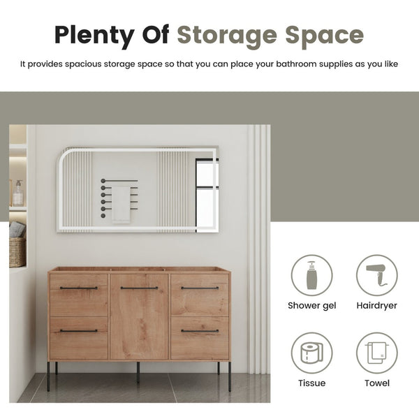English Elm 48" Freestanding Bathroom Vanity with Soft Close Door 4 Drawers Plywood Build W999P405132