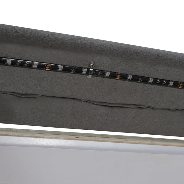 English Elm Queen Upholstered Floating Bed with LED Lighting, Hydraulic Lift, 4 Storage Drawers, Velvet Luxury Gray SF000132AAE