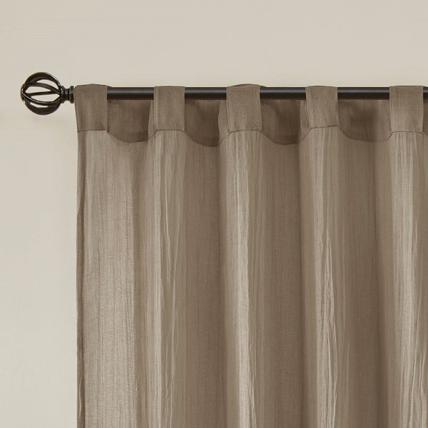 English Elm Solid Crushed Harper Taupe Sheer Window Panel Pair 42x95 - Lightweight Textured Drapes, Rod Pocket/Back Tabs, Modern Elegance B03598156