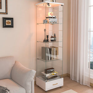 English Elm Modern Glass Display Cabinet With Led Lights, Quick-Assembly 4-Shelf Storage For Collectibles & Decor W241P268239