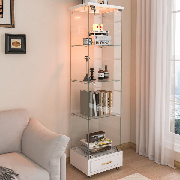 English Elm Modern Glass Display Cabinet With Led Lights, Quick-Assembly 4-Shelf Storage For Collectibles & Decor W241P268239