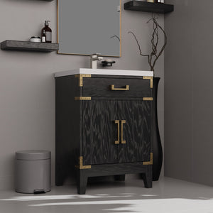 English Elm Black Oak Single Bath Vanity - 24" W X 18" D, Fully Assembled, Soft-Close Doors, Space-Saving Design B2731P260890