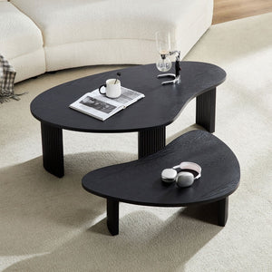 English Elm 2-piece Asymmetrical Nesting Coffee Table Set Sculptural Mdf Organic Shapes Living Room Black W2582P402266